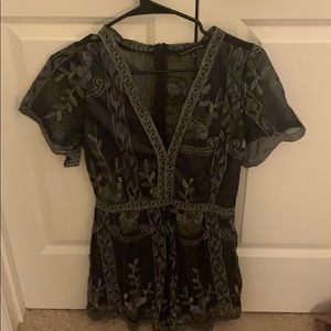 Blue romper with grey/silver detailing